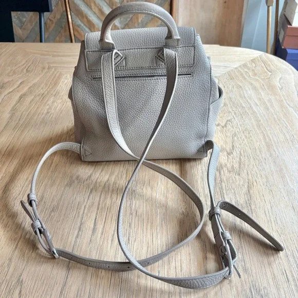 $450 TORY BURCH Thea Mini Pebble Leather Backpack Purse French Gray Tassels EUC - Picture 4 of 13